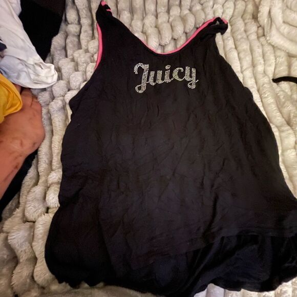 Juicy couture black/pink rhinestone crystal bling gank top/cami shirt blouse to - Picture 1 of 4